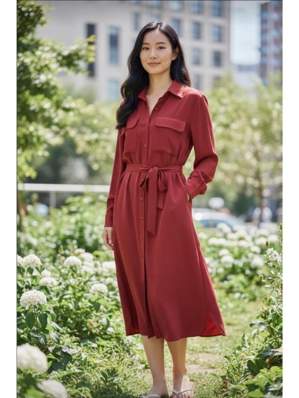 Banana Republic Dark Red Front-Button Shirt Dress
